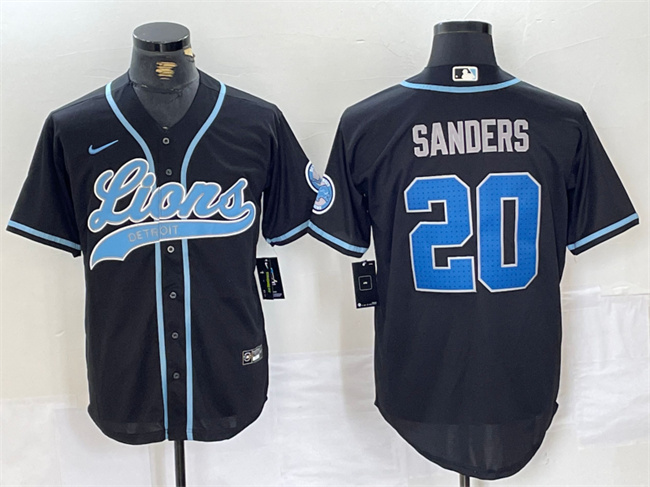 Men's Detroit Lions #20 Barry Sanders Black Cool Base Stitched Baseball Jersey